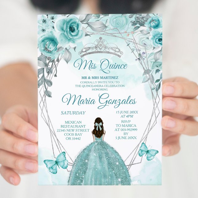 Invitación Aqual Verde azulado Turquoise Butterfly Mis Quince (Subido por el creador)