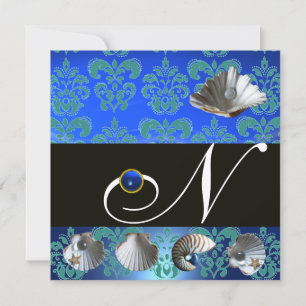 INVITACIÓN AQUAMARINE AZUL DAMASK BEACH BODA MONOGRAM