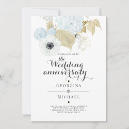 Invitación Aquamarine Azul Oro Floral ANIVERSARIO DE BODAS