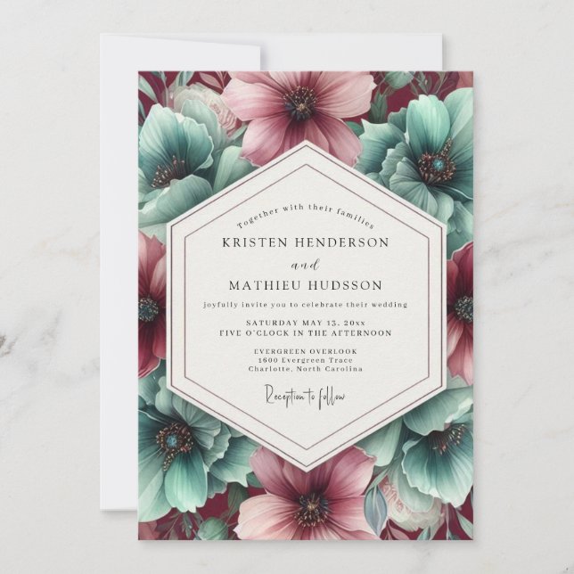 Invitación Aquamarine Bloom Wedding (Anverso)