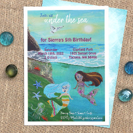 Invitación Aquamarine, Pink, Fiesta de Cumpleaños de la Siren