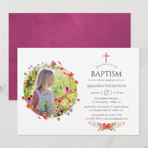 Invitación Aquarela Bautizo de Flor Silvestre