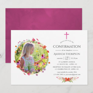Invitación Aquarela Bautizo de Flor Silvestre