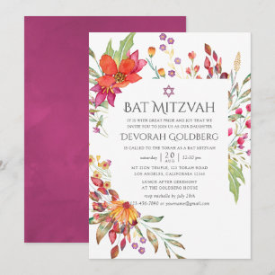 Invitación Aquarela Flor Silvestre Bat Mitzvah