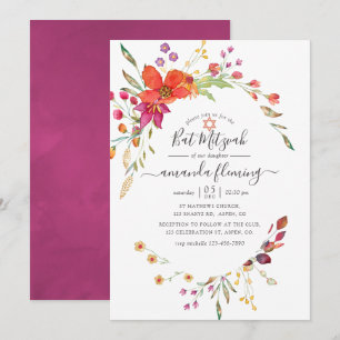 Invitación Aquarela Flor Silvestre Bat Mitzvah