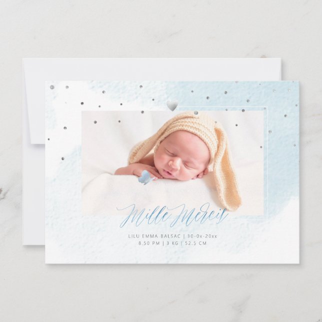 Invitación Aquarelle Confettis Remerciement Naege Fille (Anverso)