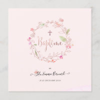 Aquarelle Petites Fluers Faire-part de Baptême