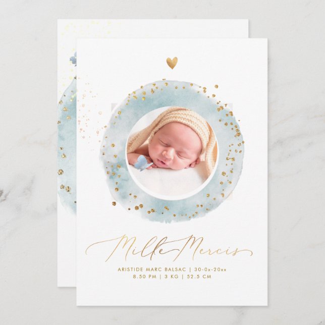 Invitación Aquarelle Remerciement Naege Fille (Anverso / Reverso)