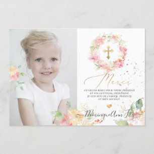 Invitación Aquarelle Rougissant Agradecimientos-Bautizo Niña