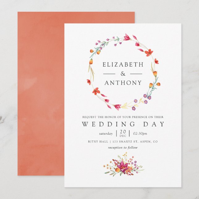 Invitación Aquarelle Wildflower Spring Wedding (Anverso / Reverso)