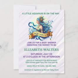 Invitación Aquarius Zodiac Baby Shower Lavender and Green