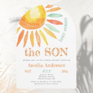 Invitación Aquí Está El Baby Shower De La Acuarela Son Sun