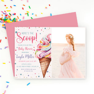Invitación Aquí está el Baby Shower del Chica Scoop Ice Cream