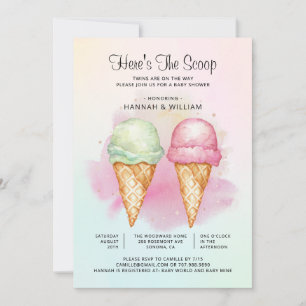 Invitación Aquí está el Baby Shower del Chica Scoop Twin Boy