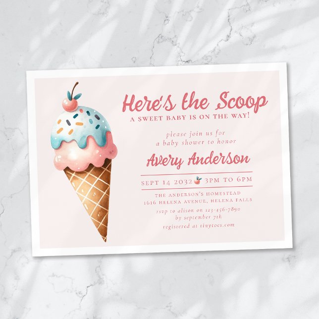 Invitación Aquí está el Baby Shower Scoop Ice Cream (Subido por el creador)