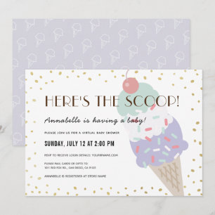 Invitación Aquí está el Baby Shower virtual de Scoop Ice Crea