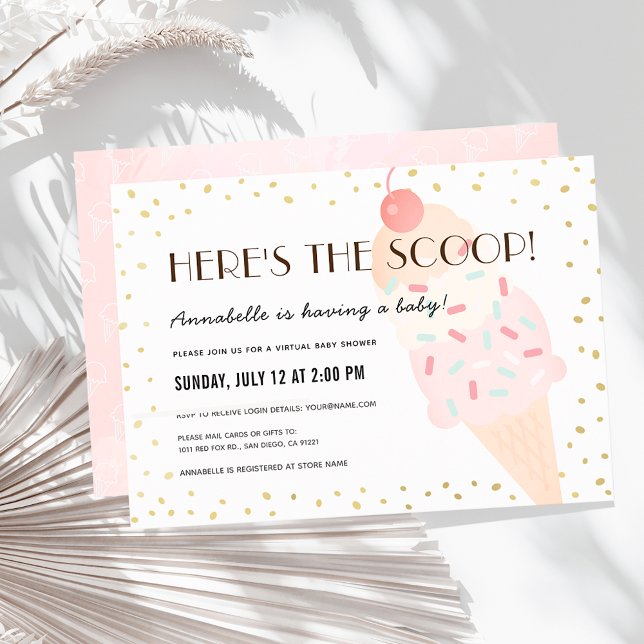Invitación Aquí está el Baby Shower virtual de Scoop Ice Crea (Subido por el creador)