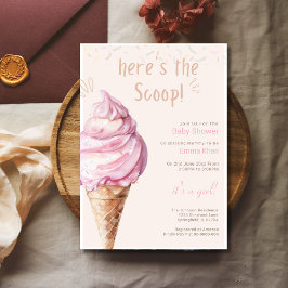 Invitación Aquí está el Chica de Baby Shower Scoop Ice Cream