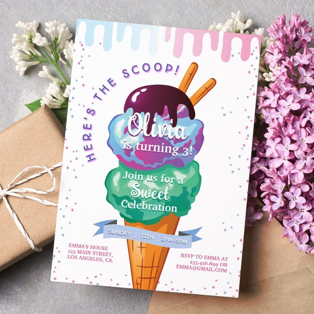 Invitación Aquí está el crema de hielo Scoop cualquier cumple (Subido por el creador)