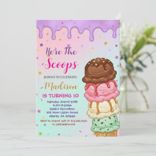 Invitación Aquí está el Cumpleaños de Chicas Helado Scoop