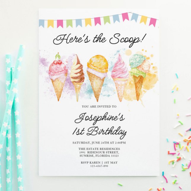 Invitación Aquí está el cumpleaños de Scoop Ice Cream (Subido por el creador)