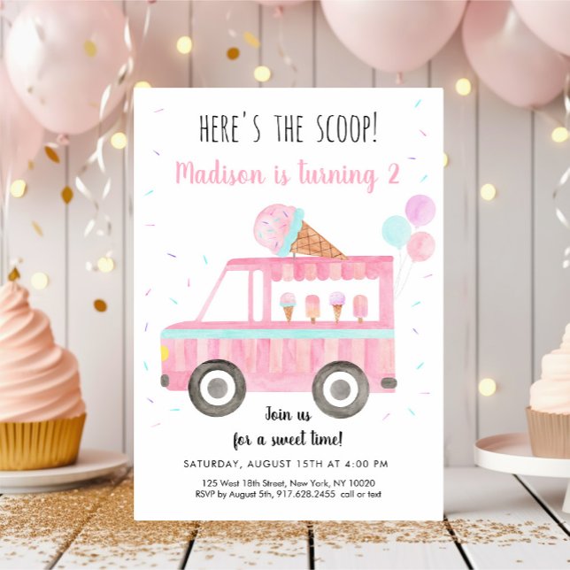 Invitación Aquí está el cumpleaños del camión Scoop Ice Cream (Subido por el creador)