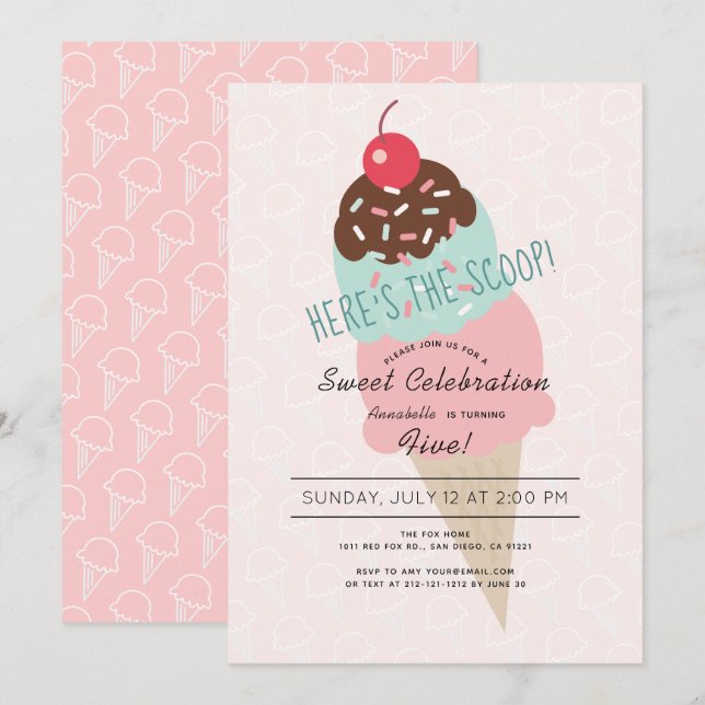 Invitación Aquí está el cumpleaños del Chica rosado de Scoop  (Anverso / Reverso)