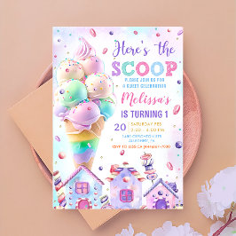 Invitación Aquí está el cumpleaños del Crema de Hielo Rosado 