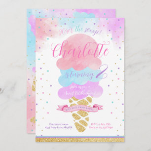 Invitación Aquí está el cumpleaños del Crema de Hielo Scoop