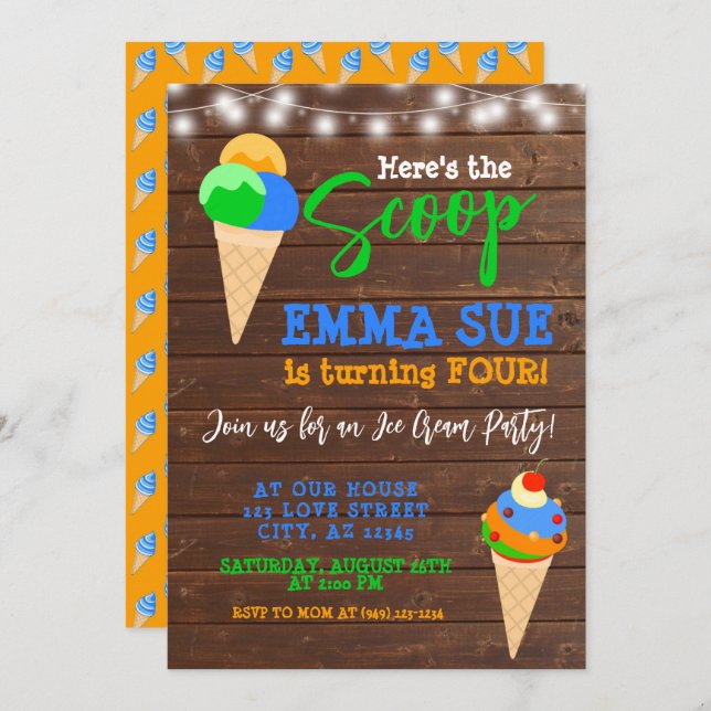 Invitación Aquí está el cumpleaños del Fiesta del Crema de Hi (Anverso / Reverso)