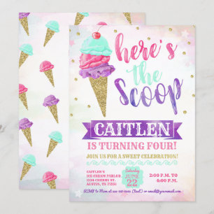 Invitación Aquí está el cumpleaños del Purpurina de oro del C