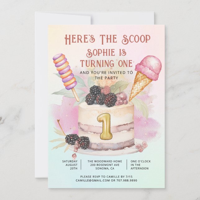 Invitación Aquí está el Fiesta del Crema de Hielo de Cumpleañ (Anverso)