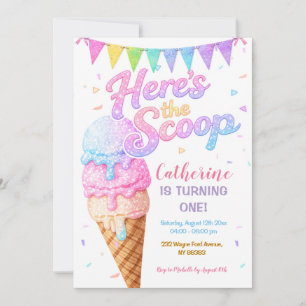 Invitación Aquí está el Helado Cumpleaños Brillante