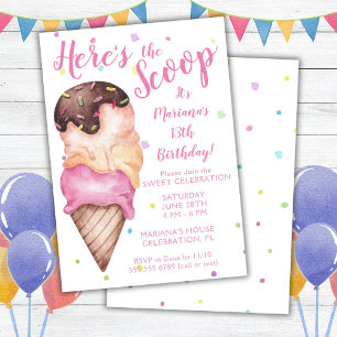 Invitación Aquí está el Invitati de cumpleaños del helado de