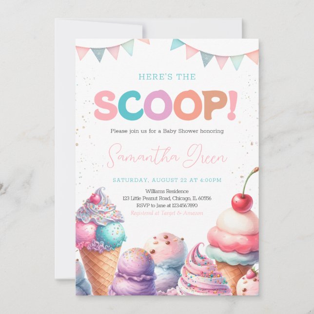Invitación Aquí está el Scoop Es un Baby Shower Chica (Anverso)