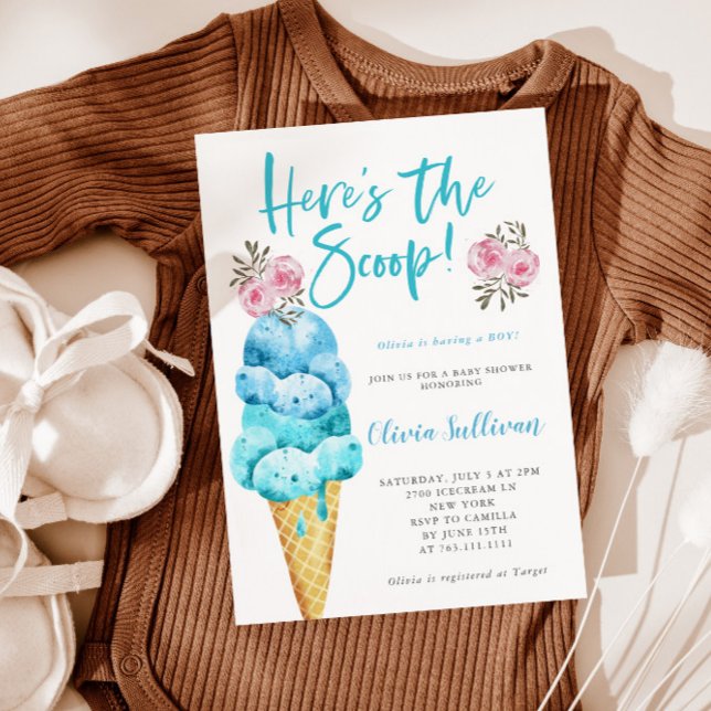 Invitación Aquí está el Scoop Ice Cream Boy Baby Shower (Subido por el creador)