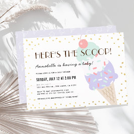 Invitación Aquí está el Scoop Ice Cream Purple Baby Shower