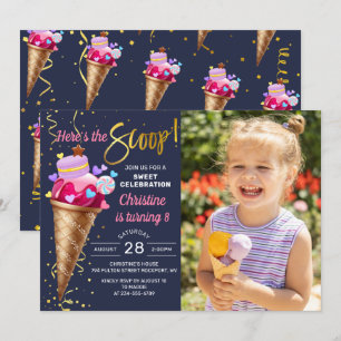 Invitación Aquí Está La Cucharada Cumpleaños De Helado Foto A