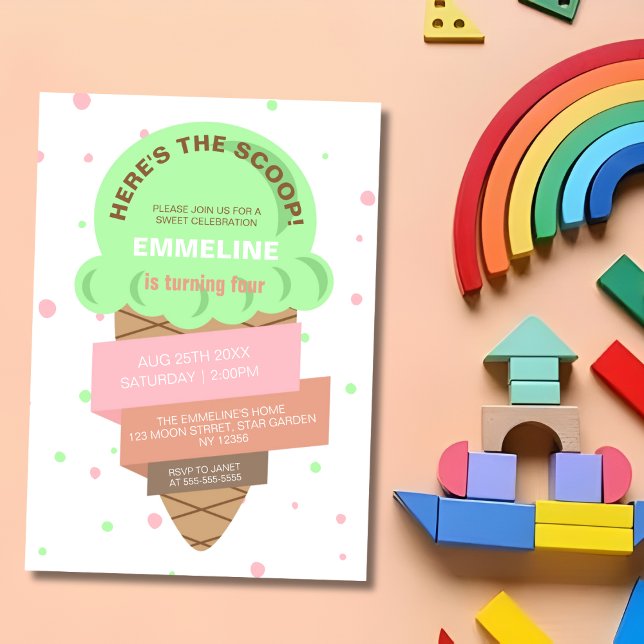 Invitación Aquí Está La Cucharada Cumpleaños Dulce Helado De  (Subido por el creador)