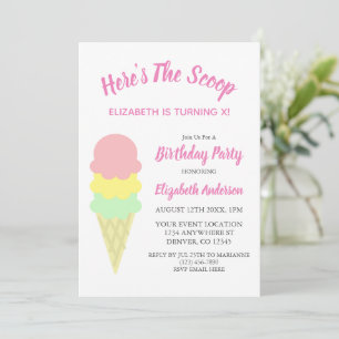 Invitación Aquí Está la Cucharada Helado Cumpleaños de Verano
