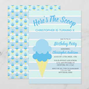 Invitación Aquí Está la Cucharada Helado Cumpleaños de Verano