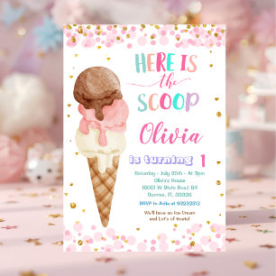 Invitación Aquí está la fiesta de cumpleaños de helado de con