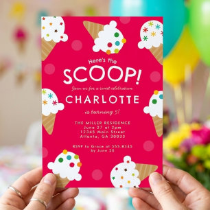 Invitación Aquí está la Fiesta de Cumpleaños de Helado Here's