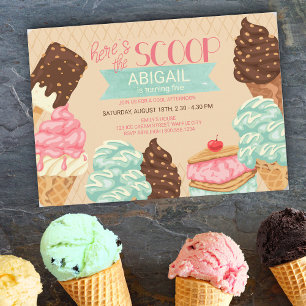 Invitación Aquí está la fiesta de cumpleaños de helado Scoop 