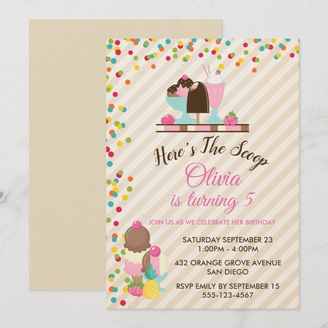 Invitación Aquí está la fiesta de cumpleaños del Crema de Hie (Anverso / Reverso)