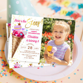 Invitación Aquí está la foto de cumpleaños del helado de los 