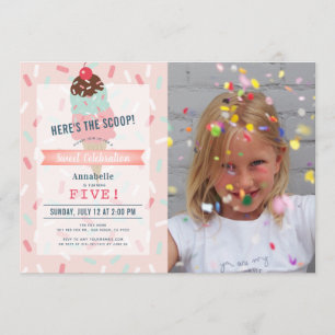 Invitación Aquí está la foto de Scoop Pink Ice Cream Cumpleañ