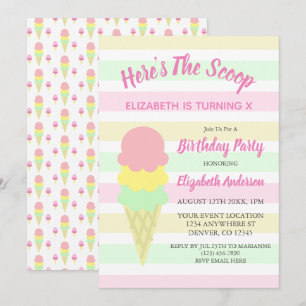 Invitación Aquí Está la Golosina Helado Cumpleaños de Verano