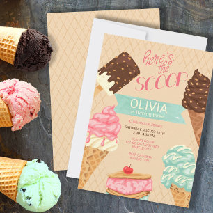 Invitación Aquí está la tarta de cumpleaños de helado para ni