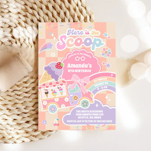 Invitación Aquí está The Scoop Helado Groovy Daisy Cumpleaños